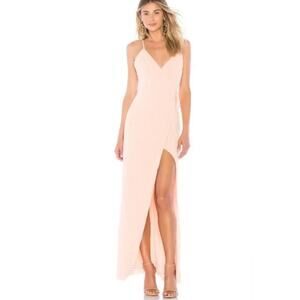 Privacy Please Rasika Swiss Dot Wrap Gown Pink Hi Slit Maxi Dress NWT Small